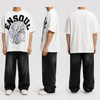 T-shirt streetwear en coton 100% 280 g/m², impression graphique personnalisée, haute qualité, coupe oversize, effet vieilli, décontracté, pour homme