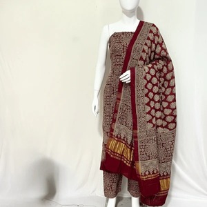 Premium Quality Gulnaar Jaal Ajrakh Printed Cotton Silk 3 Piece Suit <b>Set</b> Traditional Ethnic Wear for Women Available For Sale - Product Image 1