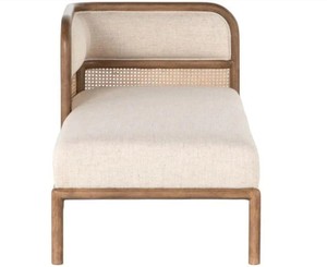 Chaise longue moderne en teck rembourrée, lit de repos avec dossier solide et housse en tissu, pieds effilés, design mi-siècle, pour chambre, hôtel, salon - Product Image 3