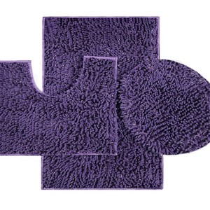 Ensemble de tapis de bain en coton violet, 4 pièces, antidérapants, tuftés, rectangulaires avec des formes profilées et ovales pour usage domestique - Product Image 5
