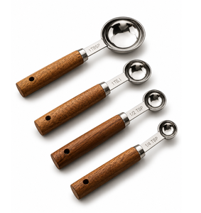 Juego de Cucharas Medidoras de Acero Inoxidable con Mango de Madera Vintage para Repostería y Café – Proveedor Mayorista de Cucharas Medidoras Personalizadas para Cocina - Product Image 1
