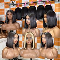 Perruque Carré Lisse Cheveux Humains Vierges à Cuticules Alignées Double Tirage avec Fermeture Kim 2*6, Perruques Lace Front pour Femmes Noires