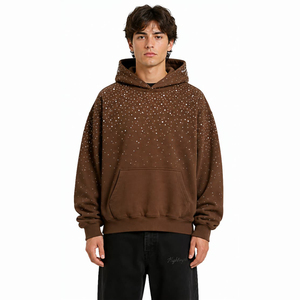 Sweat à capuche épais pour homme, coupe classique, streetwear, en coton 100%, avec broderie personnalisée et strass de luxe, collection hiver - Product Image 1