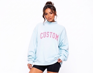 Sweat-shirt oversize à col montant brodé sur le devant, teint uni, pour femme, 100 % coton respirant, idéal pour l'hiver – Nouvelle collection très demandée - Product Image 1