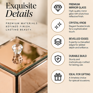 <b>Mirrored</b> Glass Jewelry <b>Storage</b> Box Set <b>with</b> Crystal Knob Beveled Edges Glossy Finish Soft Lining Decorative Keepsake Organizer - Product Image 4