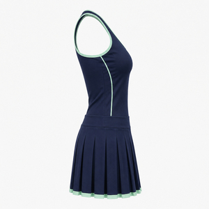 Vestido de tenis para mujer, color azul marino, con bloques de color, cuello en V, sin mangas, espalda cruzada, falda plisada, transpirable 2026 - Product Image 2
