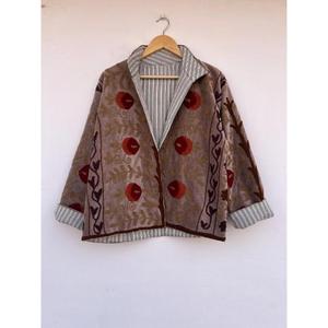 Handmade Velvet Suzani Embroidered Boho Coat Autumn Winter Cotton <b>Jacket</b> Reversible Eco-Friendly Gift for Her - Product Image 2