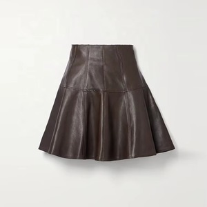 Jupe en cuir véritable taille haute pour femme, personnalisable, décontractée, respirante, coupe trapèze, antibactérienne - Product Image 3