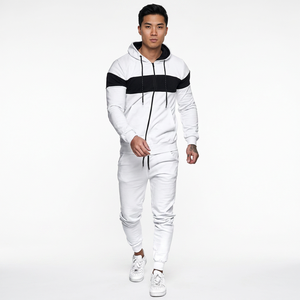 Men's <b>White</b> Hooded Tracksuit With Black Stripe Color Full Sleeve Zipper Sweatshirt And <b>Joggers</b> Casual Autumn Wear - Product Image 6