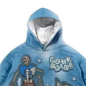 เสื้อมีฮู้ดผ้าเดนิมพิมพ์ลาย DTG สำหรับชายหญิงวินเทจโอเวอร์ไซส์ออกแบบได้ตามต้องการ - Product Image 2