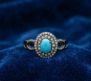 Handmade Vintage 925 Sterling Silver <b>Ring</b> Oval Turquoise Gemstone Diamond December Birthstone for Certified Unisex Party Wedding - Product Image 4