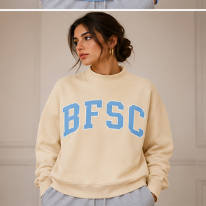 Sudadera BFSC con estampado de letras, personalizable, para librería universitaria, de corte holgado, hombros caídos, cuello alto simulado, de forro polar, para antiguos alumnos - Product Image 3