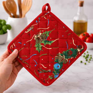 Christmas Printed Design Loop <b>Pot</b> <b>Holder</b> Manufacturer in India Heat-resistant <b>pot</b> <b>holders</b> Extra large for kitchen. - Product Image 2