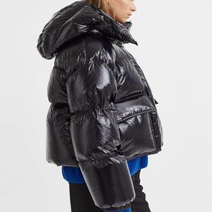 Hot Selling Women's Button Zipper Hooded <b>Cropped</b> Short Bubble <b>Puffer</b> <b>Jacket</b> 100% Polyester Lightweight Winter/Autumn Quilted - Product Image 3