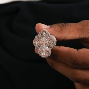 925 <b>Sterling</b> <b>Silver</b> Baguette Moissanite Cross <b>Ring</b> Rose Gold Accent Iced Out Gothic Statement <b>Ring</b> for <b>Men</b> - Product Image 2