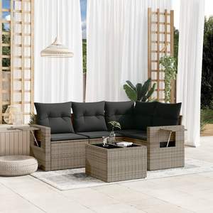 Conjunto de Sofá de Jardín de Ratán PE Gris con Acero con Recubrimiento en Polvo y Vidrio Templado, Muebles de Exterior Premium - Product Image 1