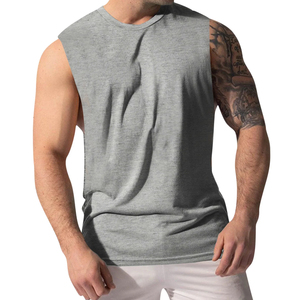 เสื้อกล้ามคอกลมสีเทาสำหรับผู้ชาย ผ้าถักเนื้อแน่น สวมใส่สบาย 100% ผ้าฝ้าย - Product Image 1