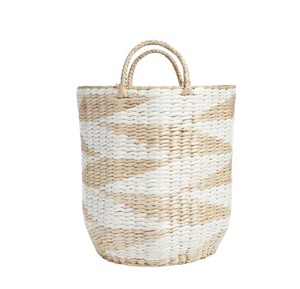 Grand panier en jacinthe d'eau avec motif blanc, panier de rangement décoratif fait main pour la décoration du salon et de la chambre - Product Image 1