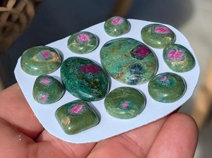 Cabujón de rubí en fuchsite de base plana para engaste de colgante de joyería con envoltura de alambre, suministros para joyería de macramé y metalistería, piedra preciosa - Product Image 4