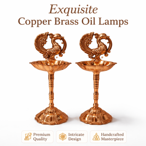 Juego de 2 Diyas de Latón Premium Hechas a Mano con Diseño de Shankh Chakra, Lámpara de Aceite Tradicional para Puja, Decoración para el Hogar o Templo, Regalo, India - Product Image 1