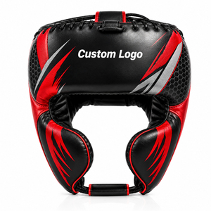Protège-tête de boxe en cuir PU léger et écologique de qualité supérieure, couleur noir et rouge, service OEM/ODM, impression de logo personnalisée - Product Image 1