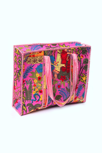 Bolso Tote Acolchado Tropical Rosa, Bolso Tote de Algodón Hecho a Mano, Bolso de Viaje Floral, Bolso de Compras Boho, Bolso de Playa Ligero - Product Image 2