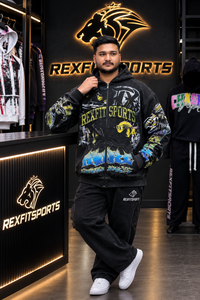 REXFITSPORTS 2026 Custom <b>Black</b> Full Zip Graphic <b>Hoodie</b> 280–300 GSM Cotton Polyester Fleece All Over Print Streetwear <b>Hoodie</b> - Product Image 2
