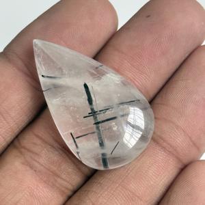 ควอตซ์รูทิเลเต็ดสีดำธรรมชาติ ทรงคาโบชอง ขัดเงา รูปไข่ คุณภาพสูง สำหรับทำเครื่องประดับ แหวน - Product Image 5