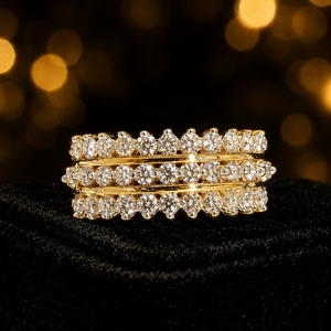 Luxury 14K Gold Triple Row Band <b>Ring</b> with Sparkling <b>CZ</b> Stones Elegant Bridal Party Wear Jewelry for Women - Product Image 2