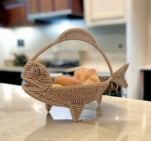 Handwoven Bamboo Rattan Animal Shaped Eco-Friendly Vintage <b>Storage</b> <b>Basket</b> Natural <b>Wicker</b> Handle Beige Color Rustic Design - Product Image 3