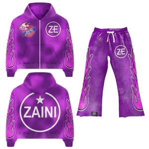 ZAINI Mens Heavyweight 350 GSM 100% Cotton Fleece Winter Solid Streetwear Tracksuit <b>Oversized</b> Hoodie <b>Jogger</b> Set Custom Screen - Product Image 1