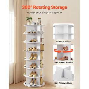 7 Tiers Rotating <b>Shoe</b> Rack Tower 360 Degrees Spinning <b>Shoe</b> Rack Freestanding Lazy Susan Organizer <b>Display</b> White for Bedroom - Product Image 2