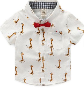 เสื้อเชิ้ตผ้าฝ้ายแขนสั้นพร้อมโบว์ไทพิมพ์ลายการ์ตูนสำหรับเด็กผู้ชาย - Product Image 4