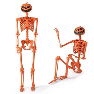 Esqueleto de Halloween de 5.5 pies con cabeza de calabaza, color naranja, articulaciones totalmente posables (mandíbula/hombros/pies), material PP+PE - Product Image 1