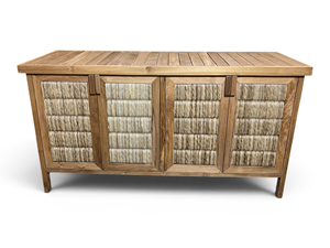 Cabinet <b>Sideboard</b> Unfinished Solid Teak Wood Rustic Modern Outdoor Living Room Handmade 4-Compartment Shutter <b>Storage</b> Furniture - Product Image 4