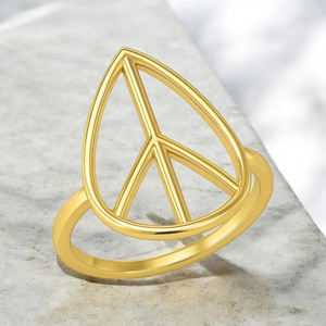 Anillo de Plata de Ley 925 con Baño de Oro de 18K, Diseño de Lágrima y Símbolo de la Paz, Estilo Bohemio Minimalista, Joyería Delicada Hippie, Precio de Fábrica de Lujo - Product Image 5