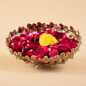 Gold Toned Brass Basket with Floral Design Handcrafted Metallic Centerpiece Bowl - Product Image 2
