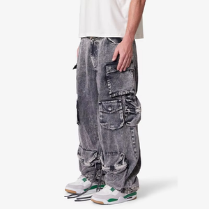 OEM Summer Solid Mid Breathable Formal Outdoor Casual Vintage Washed Heavy-Duty <b>Work</b> Multi-Pocket Denim Cotton Cargo <b>Jeans</b> for - Product Image 4
