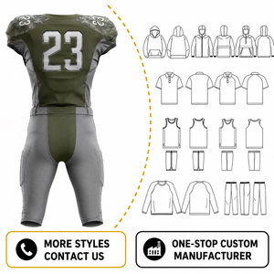 Ensemble Maillot et Pantalon de Football Américain Personnalisé Sublimé pour Homme, Col en V, Vert Camouflage Gris, Anti-humidité, Coupe Ajustée - Product Image 2