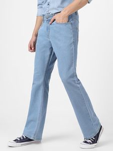 Jean en denim tissé uni délavé clair pour homme, coupe droite décontractée, jambe droite, coupe bootcut, 100 % coton, hiver-printemps - Product Image 5