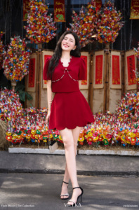 Women's <b>Red</b> V-Neck Cap Sleeve Blouse With Bow Detail Elegant <b>Crop</b> <b>Top</b> For Party Spring Summer Style THETIS - Product Image 2