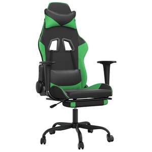 Silla de Juego de Cuero Sintético Negra y Verde con Madera Contrachapada Metálica y Plástico - Asiento Resistente y Elegante para Gamers - Product Image 2