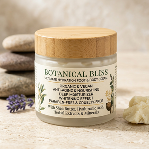 Crème hydratante et nourrissante végétalienne pour le corps et les pieds, à base de beurre de karité, d'acide hyaluronique minéral et d'ingrédients biologiques, anti-âge et éclaircissante, sans parabènes - Product Image 2