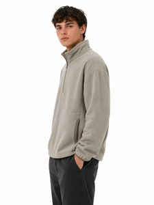 <b>Men</b>’s Premium Beige Fleece Sweatshirt <b>Half</b> <b>Zip</b> Pullover <b>Jacket</b> Soft Polar Fleece Top High Neck Winter Sweatshirt Lightweight - Product Image 2