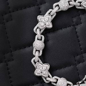 Bracelet Moissanite, bracelet à maillons en zircone cubique, fermoir à quatre feuilles, bijoux cadeau - Product Image 2
