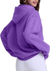 Sudadera con Capucha Extra Grande para Mujer, Color Sólido, 100% Algodón Felpa, Manga Larga, Bolsillos Bordados, Ropa de Invierno - Product Image 3