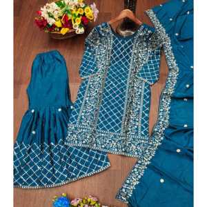 Conjunto Modesto de Sharara de Chinon con Bordado de Diseñador, Traje con Bordado de Lentejuelas - Product Image 1