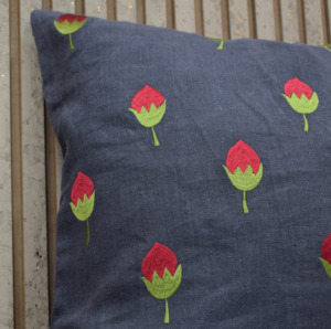<b>Navy</b> <b>Blue</b> Linen Embroidered Red Flower Cushion Cover Decorative <b>Throw</b> Pillow Case Floral <b>Sofa</b> Bedroom Home Decor Manufacturer - Product Image 5