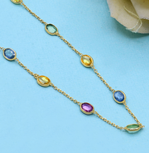Pulsera de Oro Amarillo Sólido de 18k con Zafiros Naturales Multicolor, Piedra de Nacimiento, Joyería Fina Curativa, Regalo Minimalista, Venta al por Mayor - Product Image 6