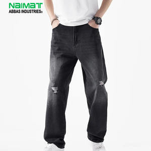 Pantalones Vaqueros Negros para Hombre, Corte Holgado, Estilo Baggy, Detalle Desgastado en las Rodillas, Algodón de Alta Calidad, Pantalones Casuales, Moda Urbana - Product Image 1